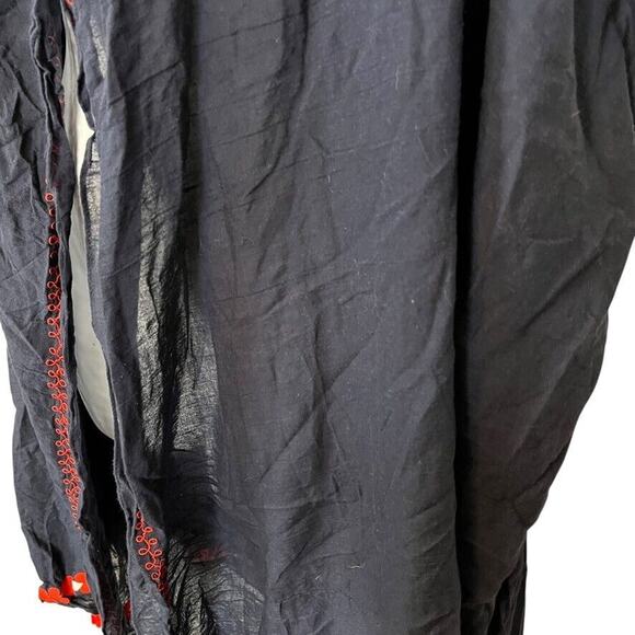 J Crew Embroidered Navy Red Tassel Boho Kimono Open Jacket Longline Sheer O/S - Picture 9 of 16